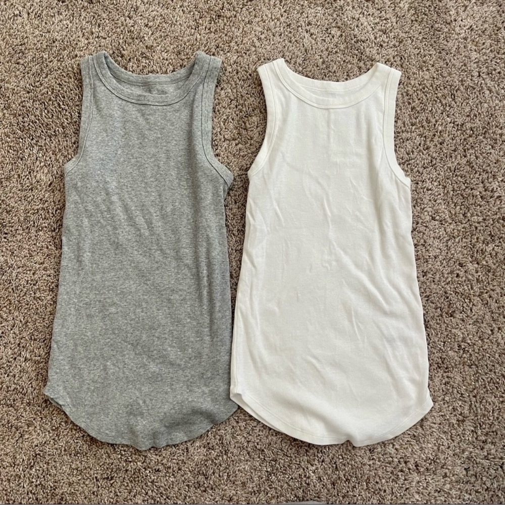 Women's Ribbed Tank Tops Gray White - A New Day Sz M